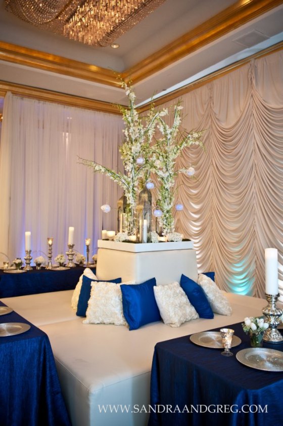 blue and white wedding furniture